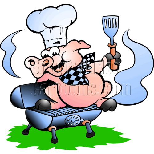 Chef Pig Sitting on BBQ Grill