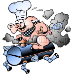 Chef Pig Sitting on Smoking BBQ Grill
