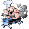 Chef Pig Sitting on Smoking BBQ Grill
