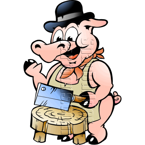 Pig Butcher with Butcher Block