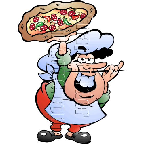 Pizza Baker Holding Pizza and Twirling Mustache