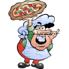 Pizza Baker Holding Pizza and Twirling Mustache