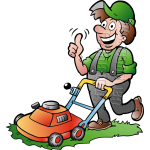 Gardener Handyman Using Push Mower