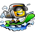Computer Screen Riding Surf Board